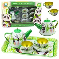 Zabawki AGD - Zestaw Do Herbaty Metalowy Dzbanek Filiżanka Talerzyki Panda Zielony 14el LEAN Toys - miniaturka - grafika 1