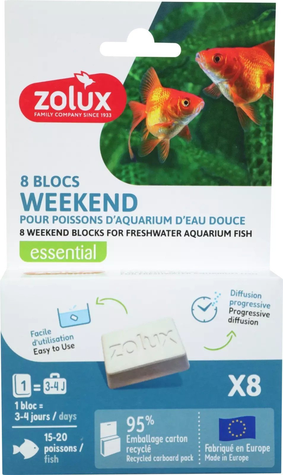 ZOLUX Pokarm wakacyjny dla ryb słodkowodnych, 4 dni nieobecności blok x 8