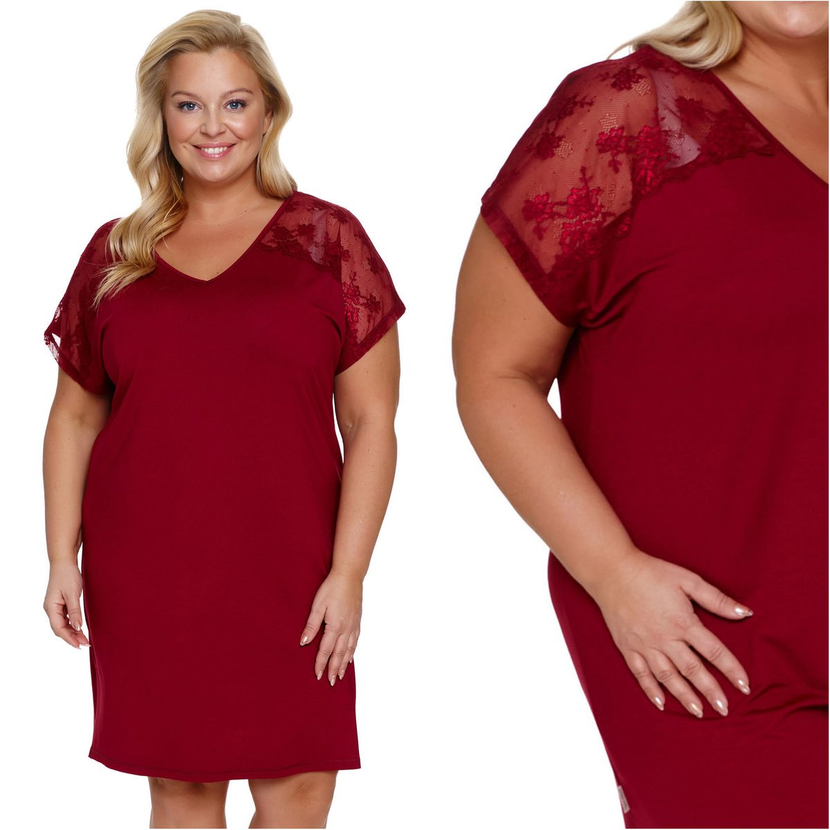 Koszula nocna plus size z wiskozy krótki rękaw z koronką DOCTOR NAP 7260 L