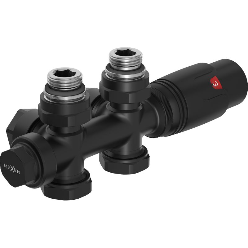 Mexen G00 zestaw termostatyczny kątowy/prosty, Duplex, DN50, czarny - W908-900-70