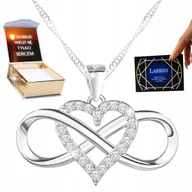 Naszyjniki - Naszyjnik Srebrny 925 Serce z Nieskończonością Wieczna Miłość Love + NADRUK - miniaturka - grafika 1