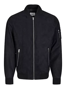 JACK & JONES Męska kurtka skórzana Jjrocky Fs Bomber, Jet Black, M - Kurtki męskie - miniaturka - grafika 1
