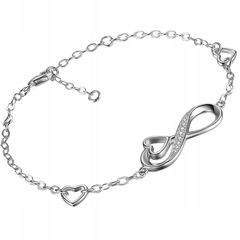 BRANSOLETKA SREBRNA NIESKOŃCZONOŚĆ SERCE STAL SZLACHETNA 316L 17,5 CM