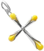 Biżuteria religijna - Srebrny krzyżyk z bursztynem - miniaturka - grafika 1