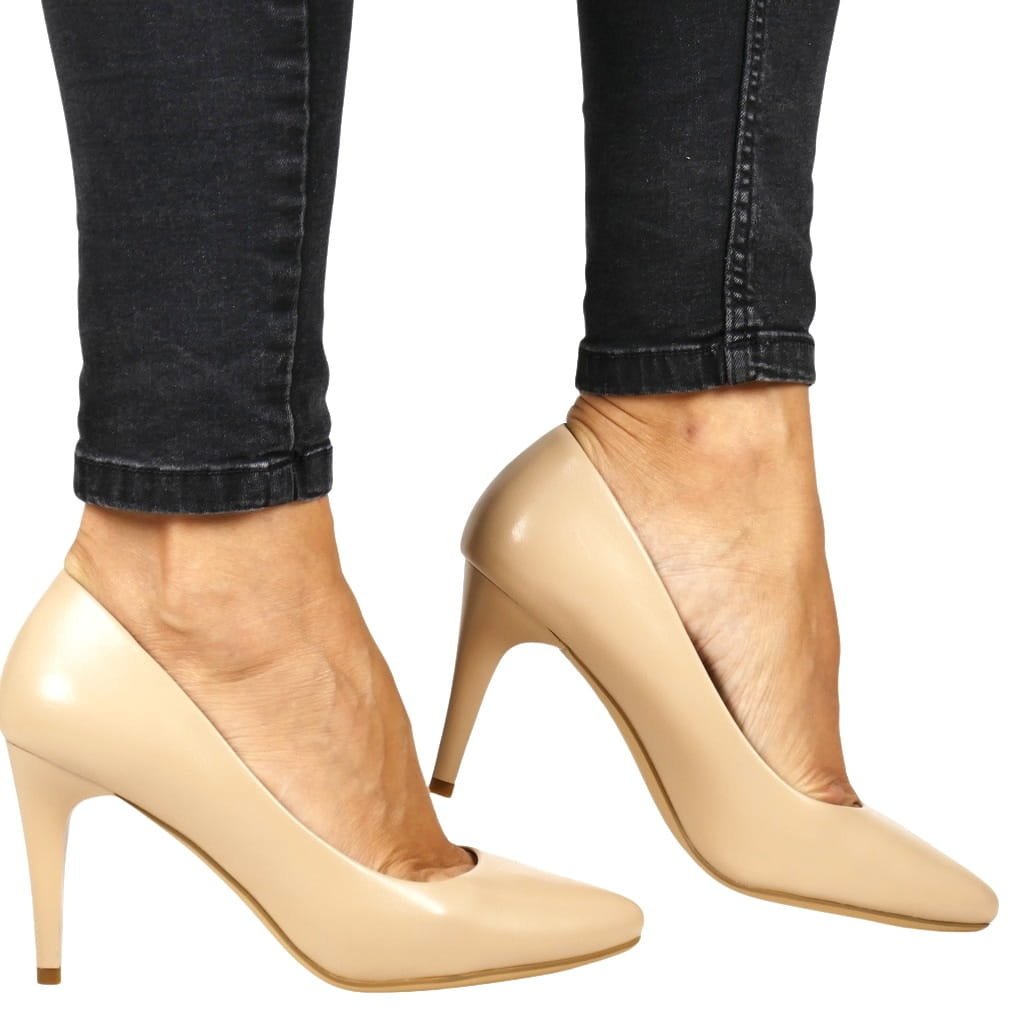 DAMSKIE CZÓŁENKA NA SZPILCE SERGIO LEONE 1396 COFFEE BEŻOWE