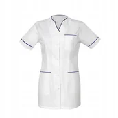 Odzież medyczna - Żakiet medyczny kosmetyczny  damski biały lamówka granat fartuch 50 - miniaturka - grafika 1