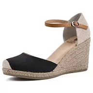 Espadryle damskie - WHITE MOUNTAIN Damskie sandały mamba espadryle klin, Czarna tkanina - 38 EU - miniaturka - grafika 1