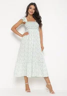 Sukienki - Zielona Rozkloszowana Sukienka Maxi na Szerokich Ramiączkach z Falbankami Trentia - miniaturka - grafika 1