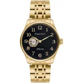 Zegarki męskie - Pacific SAMB-1701-04 Automat złoto-czarny męski zegarek na bransolecie open heart - miniaturka - grafika 1