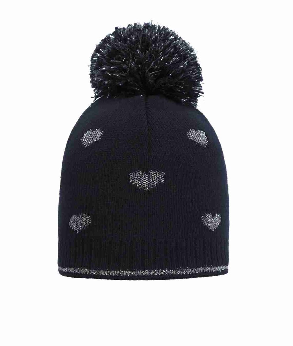 Czapka dziewczęca z pomponem, ciemnoniebieska, serca, Döll