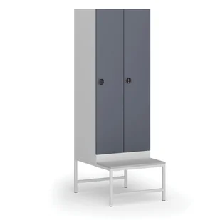 Szafka ubraniowa z ławką, 2-drzwiowa, 1875 x 600 x 500/800 mm, zamek kodowy, drzwi ciemnoszare - Szafki biurowe - miniaturka - grafika 1