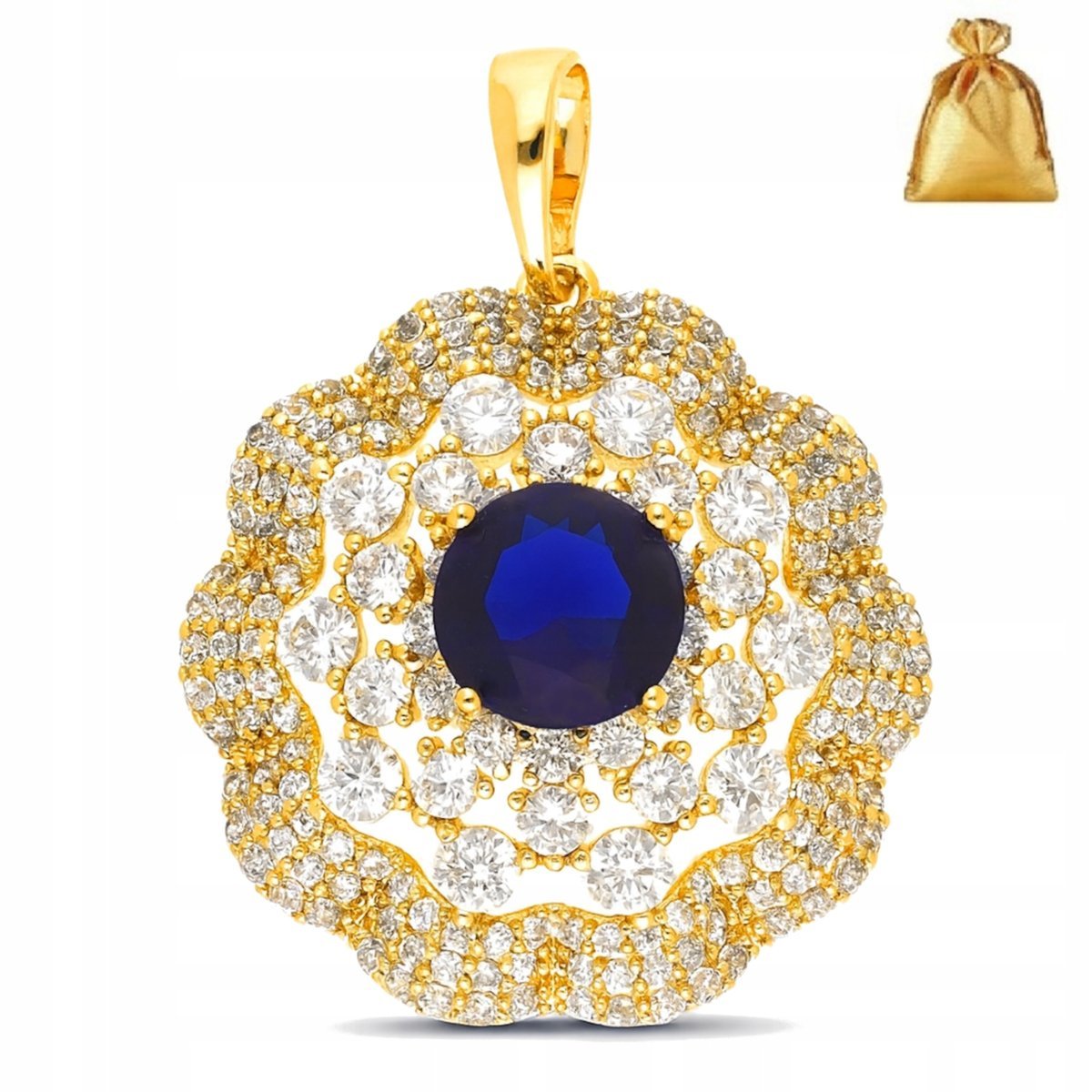 ELEGANCKA DUŻA ZAWIESZKA ZE STALI CHIRGUCZINEJ Z CYRKONIAMI / GRANATOWA