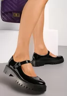 Półbuty damskie - Czarne Lakierowane Półbuty z Okrągłymi Noskami i Sprzączką Livane - miniaturka - grafika 1