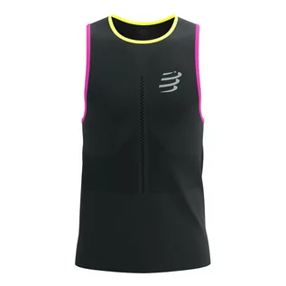 Bielizna sportowa męska - COMPRESSPORT Koszulka biegowa PRO RACING SINGLET black/safe yellow/neo pink - grafika 1