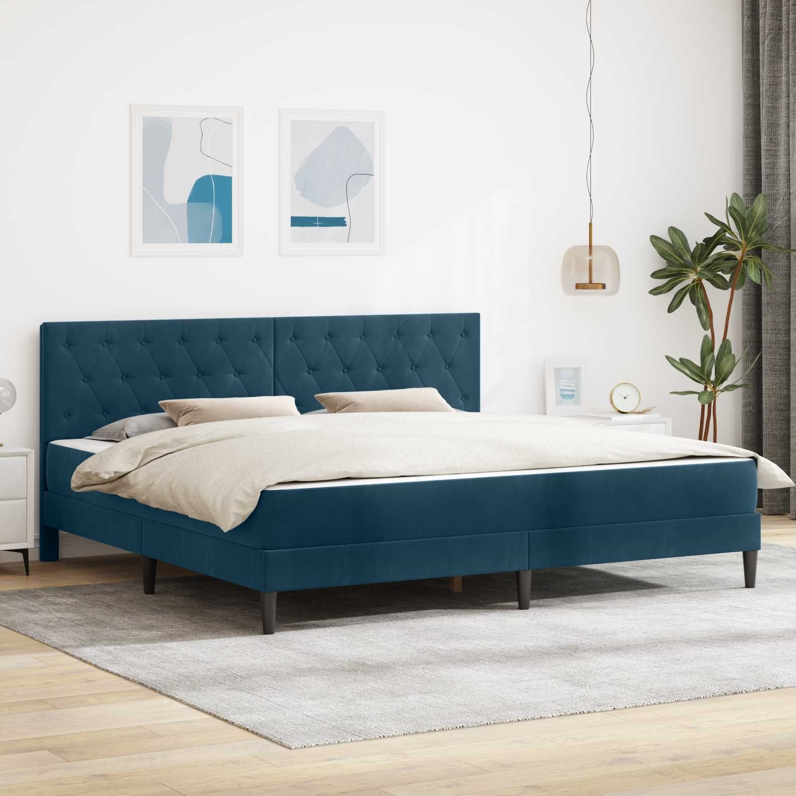 vidaXL vidaXL Rama łóżka z materacem Niebieski 180 x 200 cm Aksamit