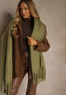 Apaszki i szaliki damskie - Ciemnobeżowy Szalik Ozdobiony Frędzlami Esalirea - miniaturka - grafika 1