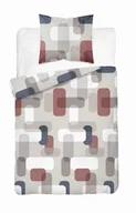Pościel - Pościel satynowa 140x200 szaro-beżowa z bordowym wzorem geometrycznym – Satin Stories - miniaturka - grafika 1