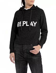 Replay Damska bluza z kapturem, 098 BLACK, XXS - Bluzy damskie - miniaturka - grafika 1