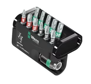 Wera  12 BiTorsion 1, krzyżakowy Pozidriv, krzyżakowy Phillips, TORX, stal narzędziowa, 12 szt. - Bity - miniaturka - grafika 1