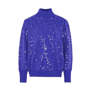Nascita Damski cienki top z dzianiny ze stójką i cekinami poliester królewski błękit, rozmiar XL/XXL, królewski błękit, XL - Koszulki i topy damskie - miniaturka - grafika 1