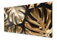 Dekoracje domu - Panel kuchenny HOMEPRINT Złote liście monstery 140x70 cm - miniaturka - grafika 1