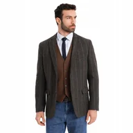 Marynarki męskie - Męska elegancka marynarka w kratkę wełną grafitowa V3 OM-BLZB-0137 r. XL - miniaturka - grafika 1