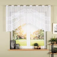 Firany - Gotowa firanka żakardowa z fabrycznymi otworami na drążek karnisza, wykończona w łuk, kolor biały, rozmiar 250x100 cm, Malwina - miniaturka - grafika 1