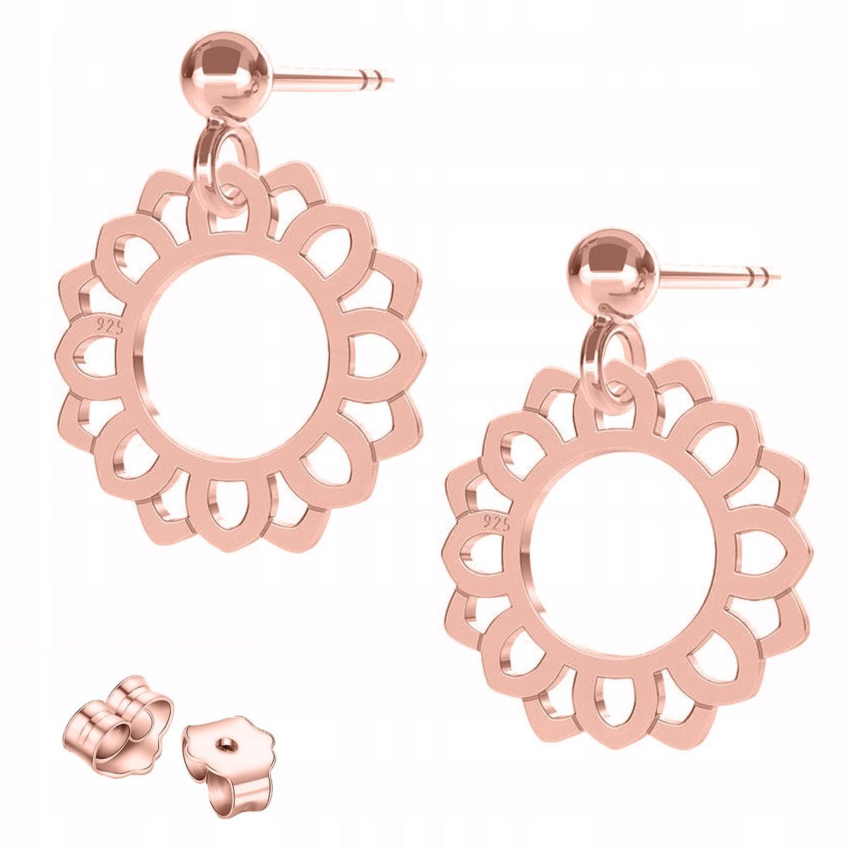 Kolczyki Pozłacane Okrągłe Rozety Kwiaty Rozetka z Kwiatami SREBRO 925