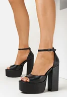 Sandały damskie - Czarne Sandały na Wysokim Słupku i Platformie Delisa - miniaturka - grafika 1