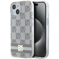 Etui i futerały do telefonów - Oryginalne Etui IPHONE 13 / 14 / 15 DKNY Hardcase IML Checkered Mono Pattern & Printed Stripes MagSafe (DKHMP14SHCPTSE) beżowe - miniaturka - grafika 1