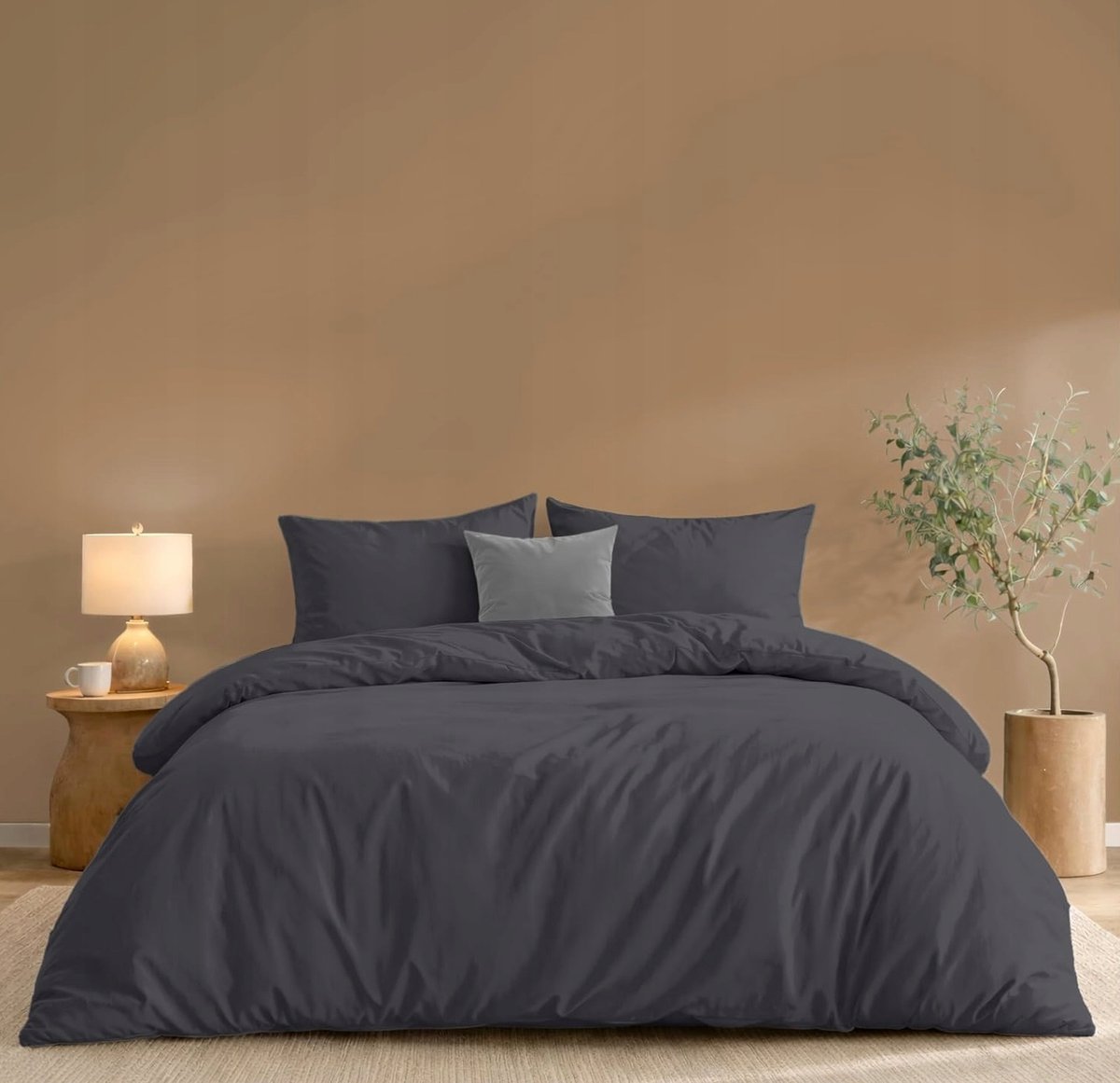 POŚCIELI ZESTAW MIKROFIBRA 240X220CM 2 POSZEWKI 50X70CM CIEMNOSZARY KOMPLET