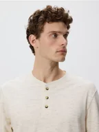 Koszulki męskie - Reserved - Bawełniany longsleeve - beżowy - miniaturka - grafika 1