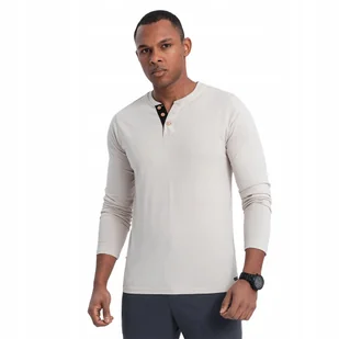 Koszulka męska Longsleeve guziki jasnoszary bawełna V6 OM-LSCL-0107 r. S - Koszulki męskie - miniaturka - grafika 1