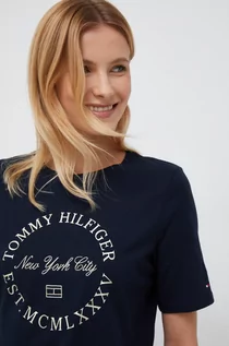 Koszulki sportowe damskie - Tommy Hilfiger t-shirt bawełniany kolor granatowy - grafika 1