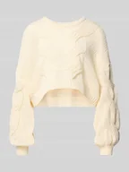 Swetry damskie - Sweter z dzianiny krótki z prążkowanymi wykończeniami model ‘LOES’ - miniaturka - grafika 1