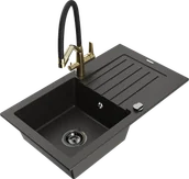 Zlewozmywaki z baterią - Mexen Pablo zlewozmywak granitowy 1-komorowy z ociekaczem i baterią kuchenną Duo, czarny/złoty metalik - 6510-75-671701-57-B - miniaturka - grafika 1