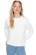Bluzy damskie - Trendyol Damska bluza z okrągłym dekoltem, jednokolorowa, regularna bluza, Ecru, M - miniaturka - grafika 1