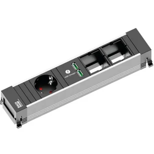 Bachmann 916.0041 black gray 1x PG socket 2x USB 2x custom module medium - Listwy zasilające - miniaturka - grafika 1