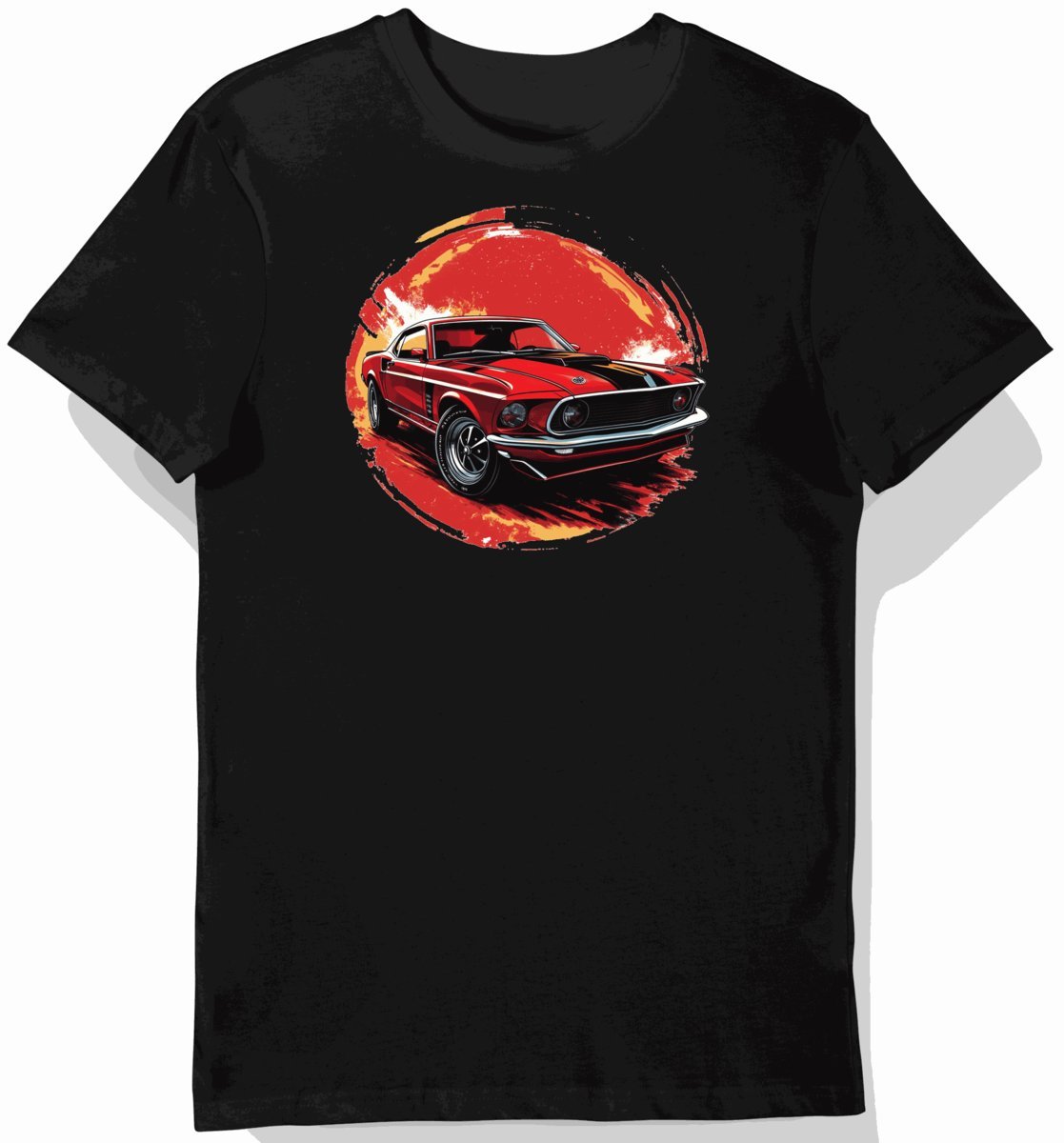 Koszulka męska czarna z wyrazistym motywem klasycznego Forda Mustanga L