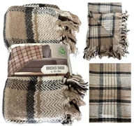 Koce - MIĘKKA BAWEŁNIANA NARZUTA KOC PLED Z FRĘDZLAMI W KRATE 160x130cm 3 WZORY - miniaturka - grafika 1