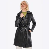 Płaszcze damskie - Damski płaszcz ze skóry owczej czarny - miniaturka - grafika 1