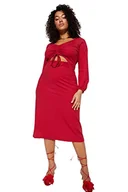 Sukienki - Trendyol Kobiety Plus Size Midi A-line Regularny krój Dzianina Plus Size Sukienka, Bordowy, 3XL, Burgund, 3XL - miniaturka - grafika 1