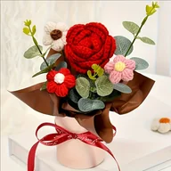 Sztuczne kwiaty - TEMU 1 zestaw Vintage Zestaw do Dziania Szydełkowania Róża, Słonecznik i – Dekoracja Domowa, Ręcznie Robione Sztuczne Kwiaty na Przyjęcia, Urodziny, - miniaturka - grafika 1