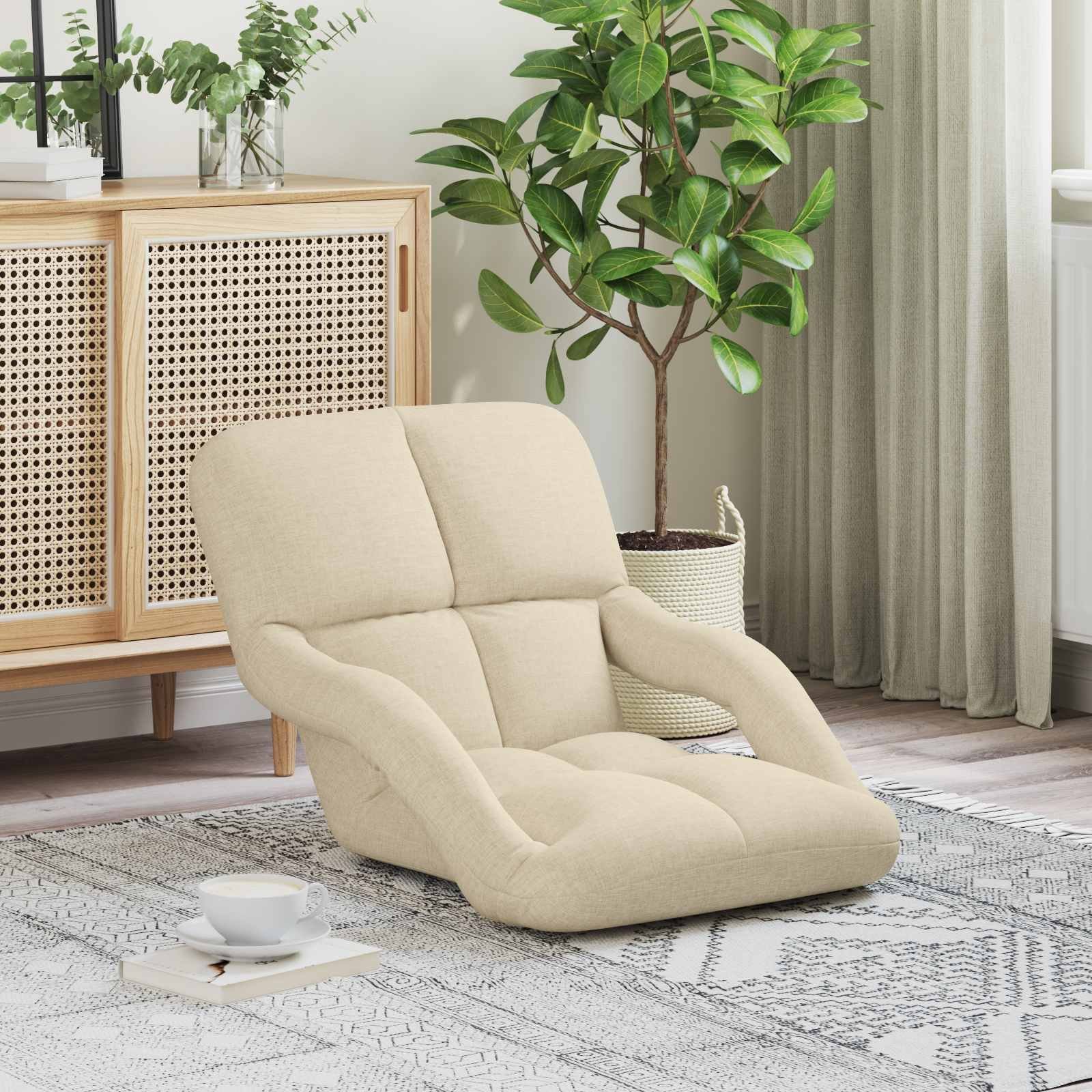 vidaXL vidaXL Regulowany fotel na podłogę kremowy 58 x 62 x 58 cm tkanina