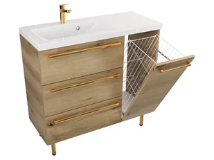 Szafka Stojąca Z Umywalką ATHD 90 cm K Lewa - Dąb Evoke Coast Mat - Uchwyty Złote Polerowane - Szafki łazienkowe - miniaturka - grafika 1