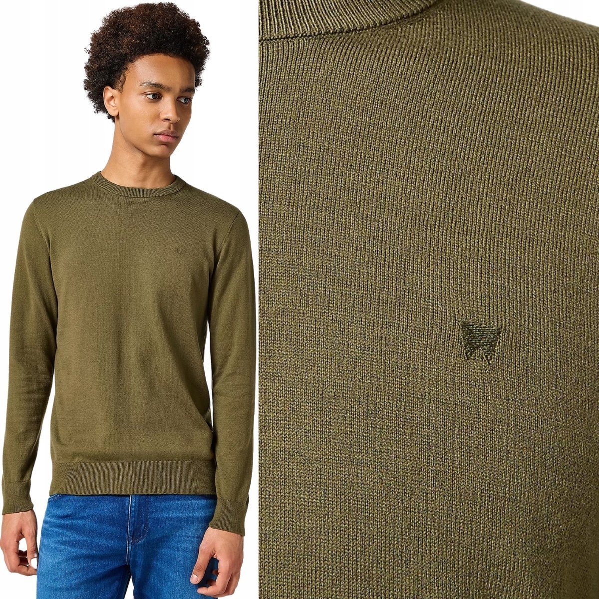 Wrangler Knit Sweater zielony bawełniany męski sweter z dodatkiem wełny XL