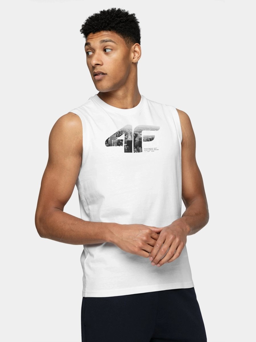 Koszulka bez rękawków męska 4F 4FWSS26TSLEM357-10S Biały XL