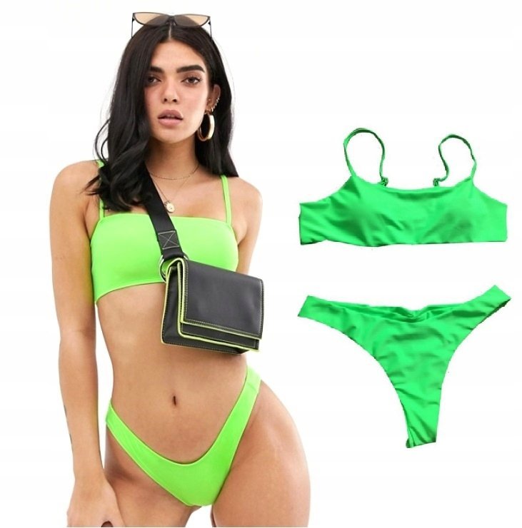 NEONOWY ZIELONY DAMSKI STRÓJ KĄPIELOWY DWUCZĘŚCIOWY BIKINI BANDEAU