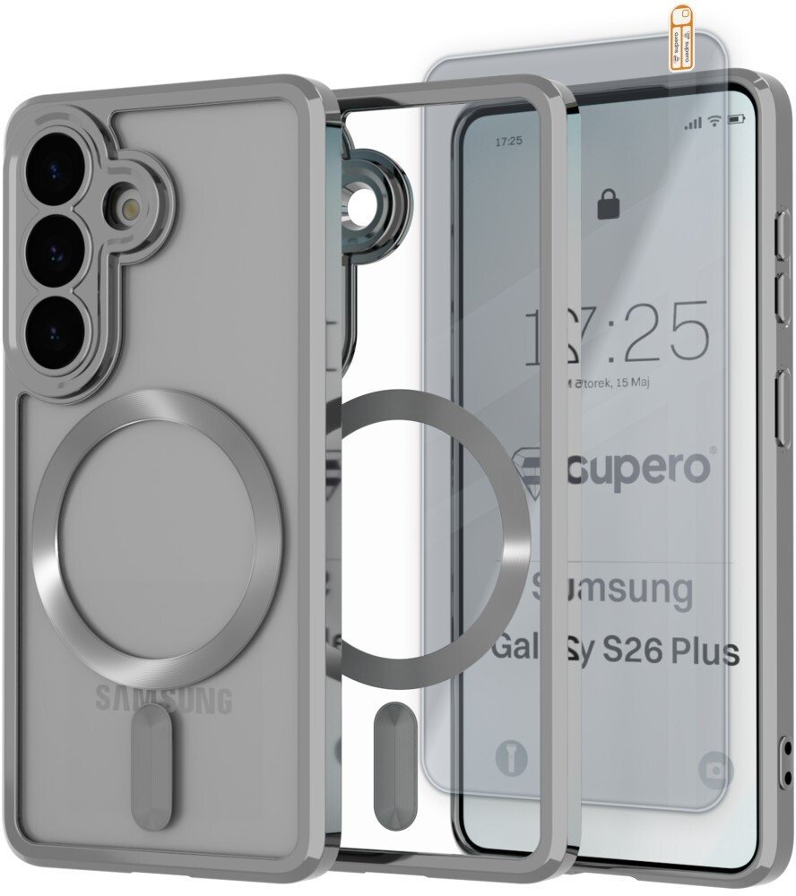 SUPERO Etui Supero MagSafe do Samsung Galaxy S26 Plus, przezroczysto-srebrne + szkło