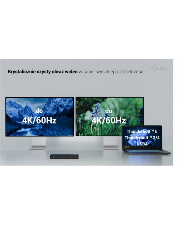 i-tec Stacja dokująca Thunderbolt 4 Intelligent Dual Display Power Delivery 90W 2x DP Video TB AUDIO LAN USB-A 10Gbps USB-C 10 Gbps Kensington lock TB4INTGDUAL4KDOCPD